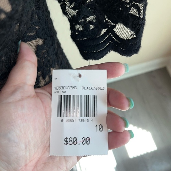 Connected Apparel Cocktail Black Lace Illusion Dress, NWT - Picture 3 of 9